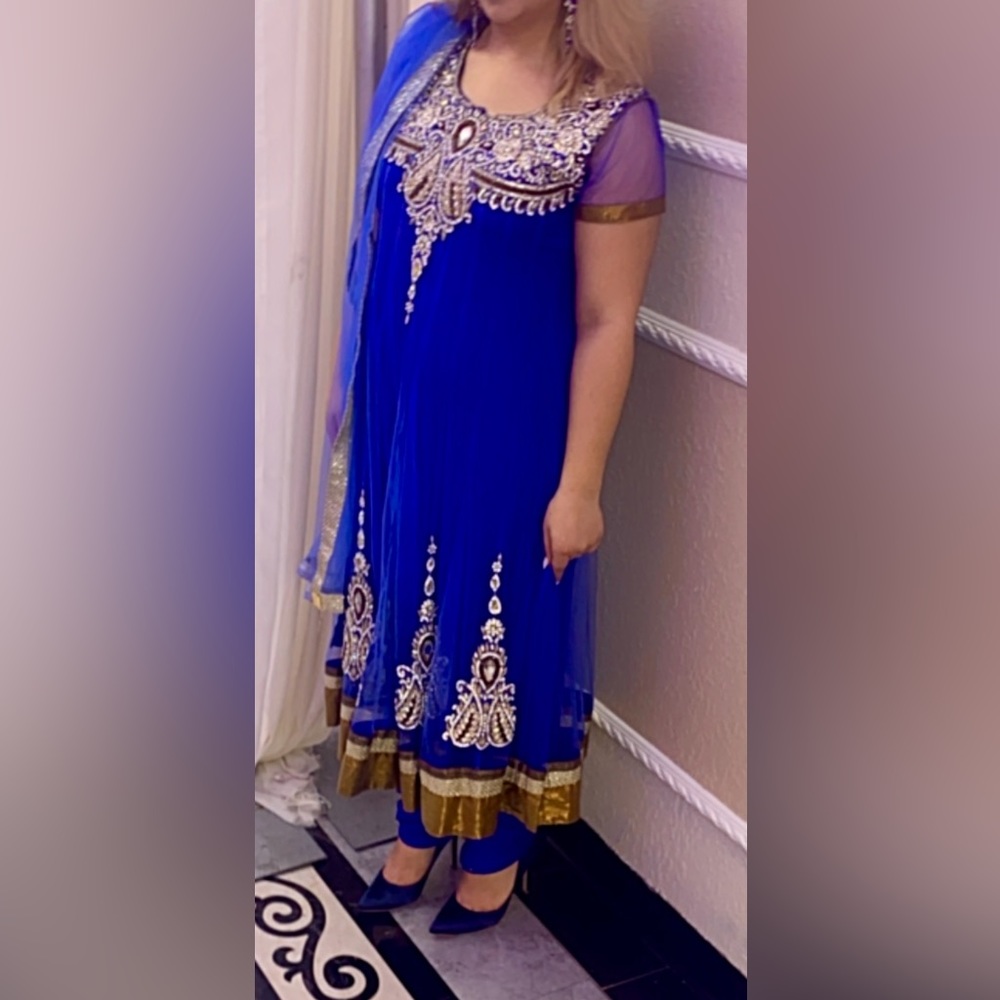 Royal blue bejeweled shalwar kameez 
 dress NEW in Large size